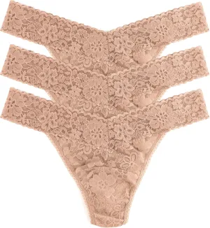 hanky panky - Daily Lace Original Rise Thongs for Women 3 Pack | One Size (4-14) | Lacy thong underwear, lingerie panties