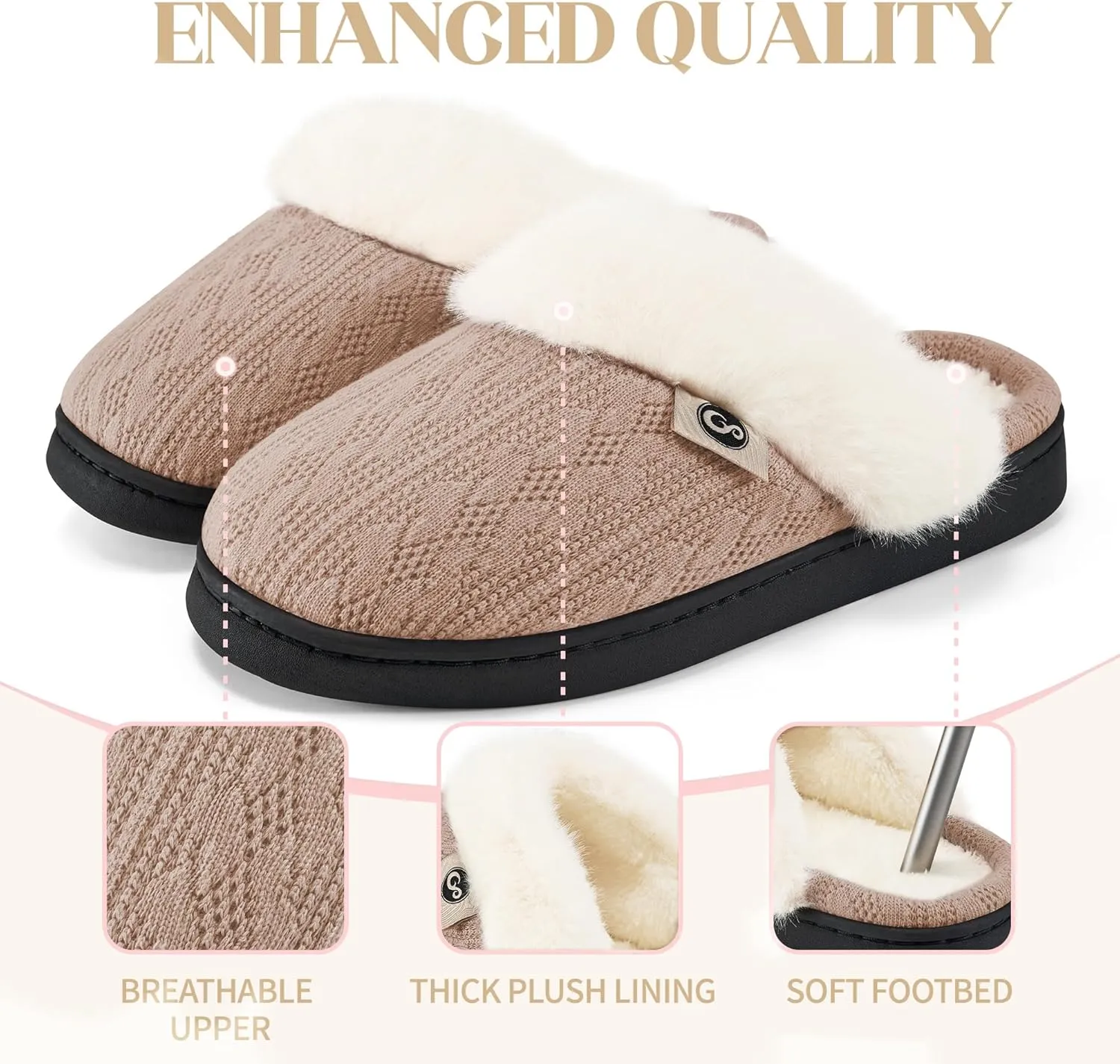 HARENCE Slippers for Women House Shoes: Warm Knit Comfy Fleece Lined Memory Foam Indoor Outdoor Soles
