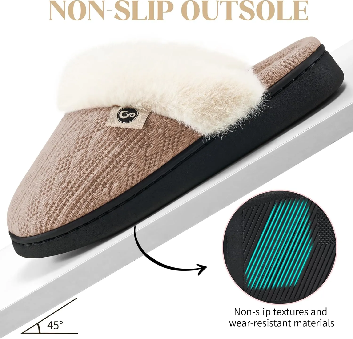 HARENCE Slippers for Women House Shoes: Warm Knit Comfy Fleece Lined Memory Foam Indoor Outdoor Soles
