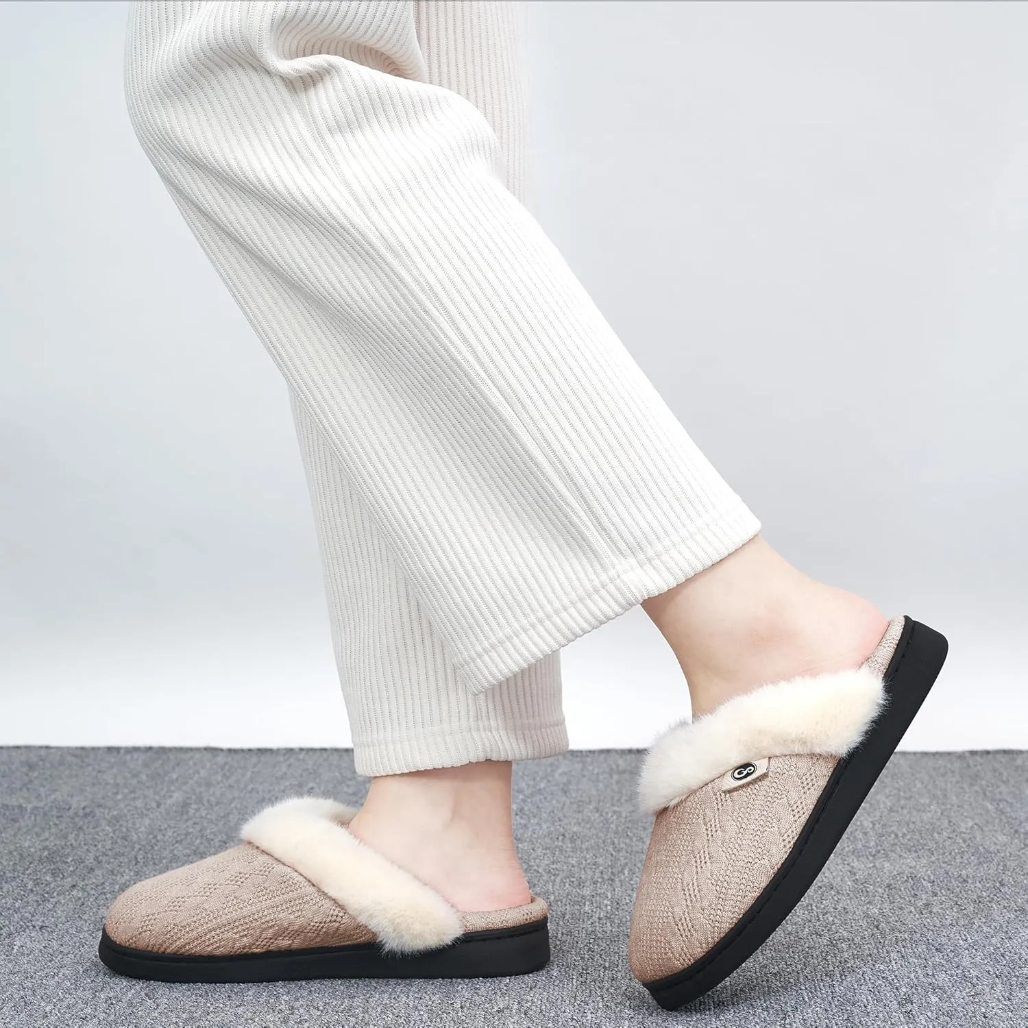 HARENCE Slippers for Women House Shoes: Warm Knit Comfy Fleece Lined Memory Foam Indoor Outdoor Soles