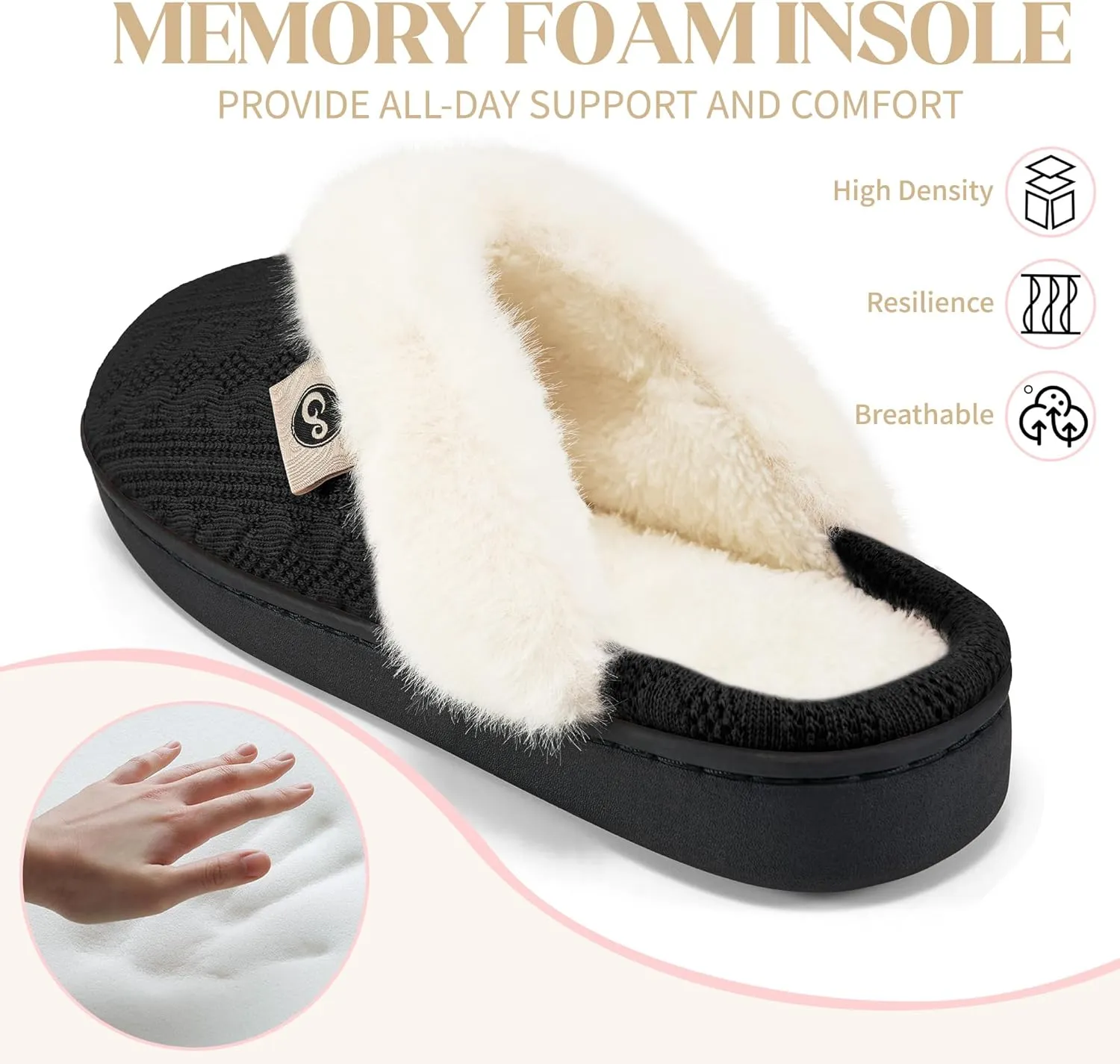 HARENCE Slippers for Women House Shoes: Warm Knit Comfy Fleece Lined Memory Foam Indoor Outdoor Soles