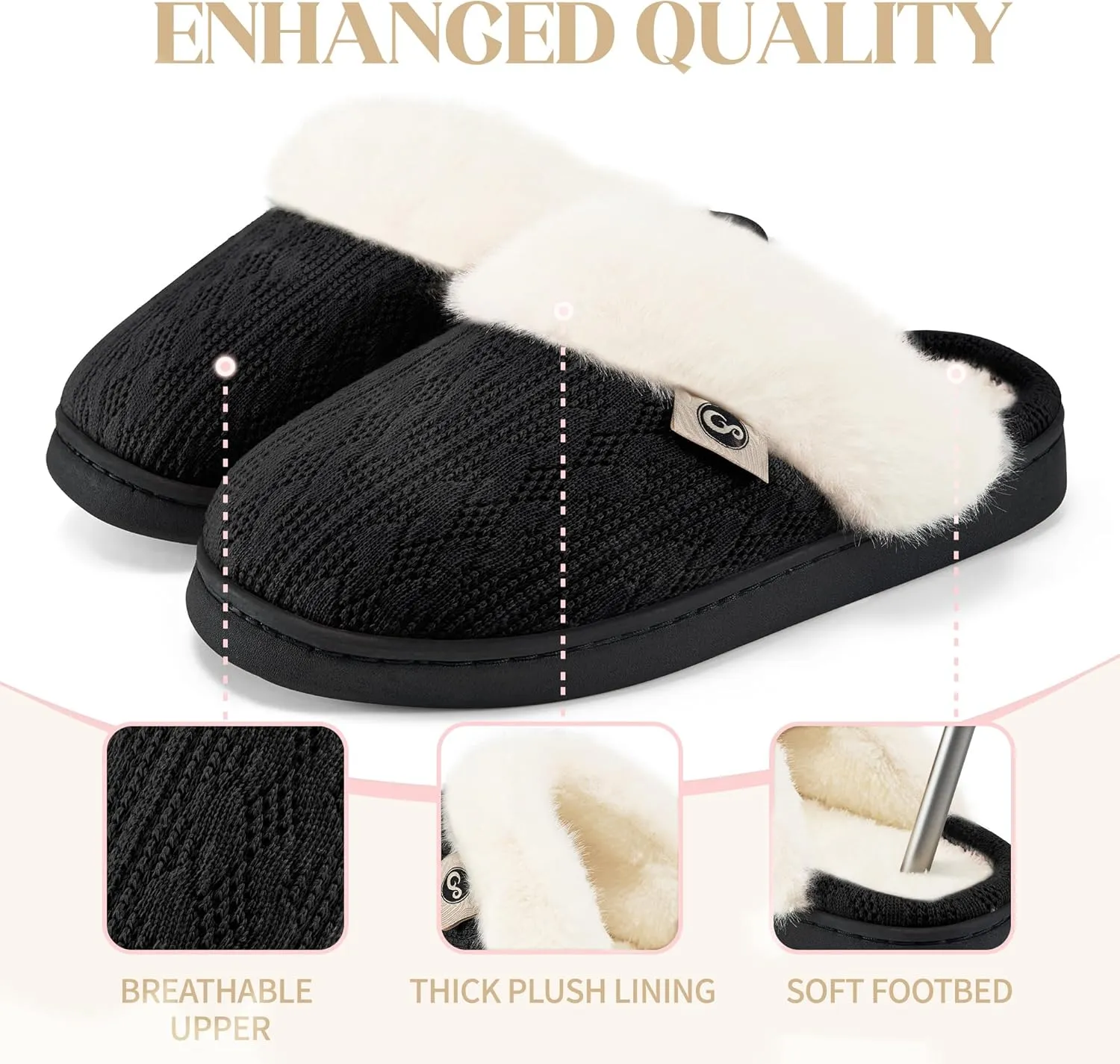 HARENCE Slippers for Women House Shoes: Warm Knit Comfy Fleece Lined Memory Foam Indoor Outdoor Soles