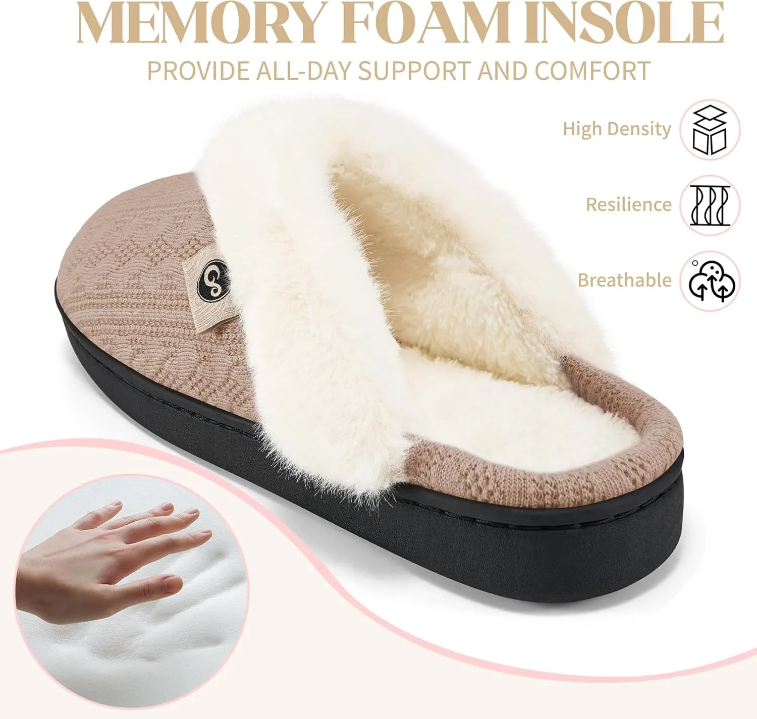 HARENCE Slippers for Women House Shoes: Warm Knit Comfy Fleece Lined Memory Foam Indoor Outdoor Soles