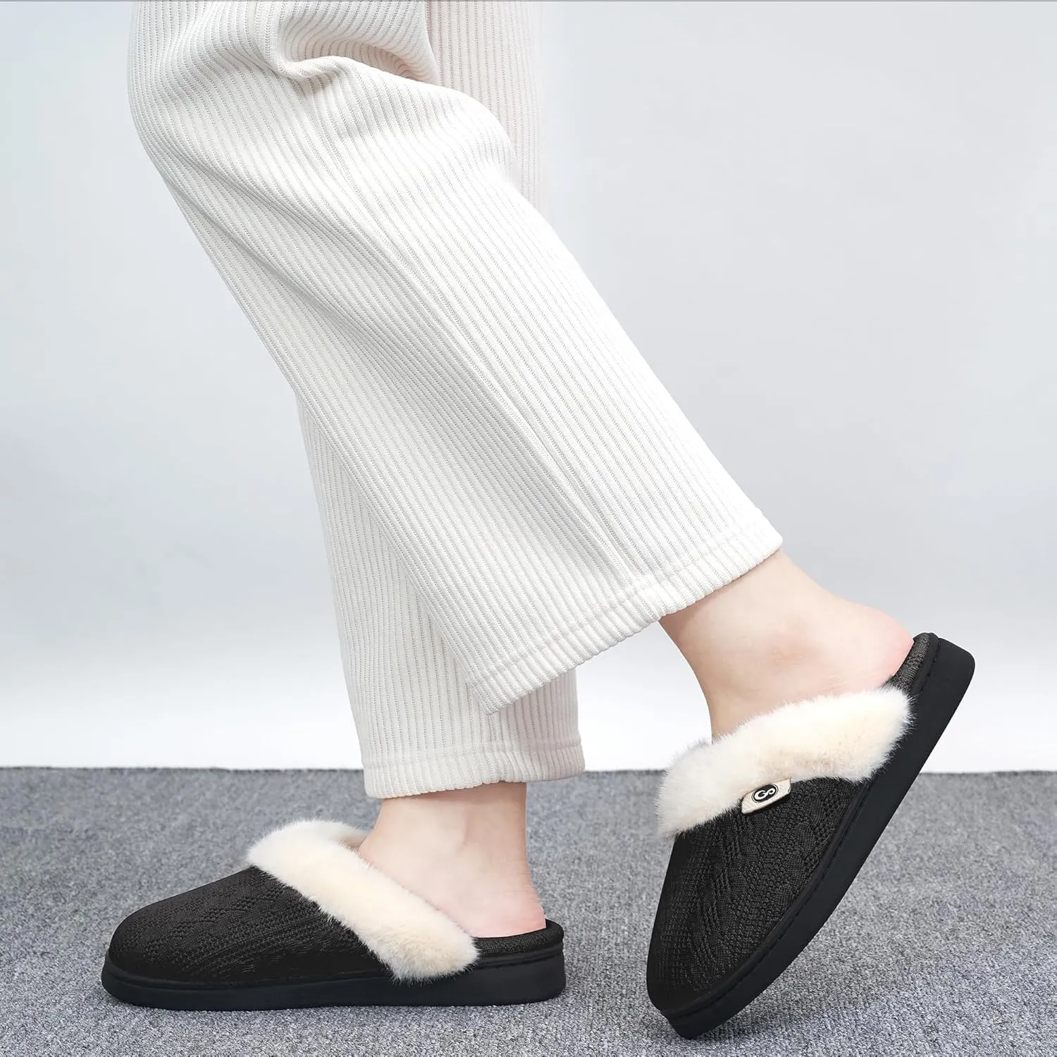 HARENCE Slippers for Women House Shoes: Warm Knit Comfy Fleece Lined Memory Foam Indoor Outdoor Soles