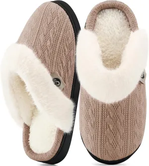 HARENCE Slippers for Women House Shoes: Warm Knit Comfy Fleece Lined Memory Foam Indoor Outdoor Soles