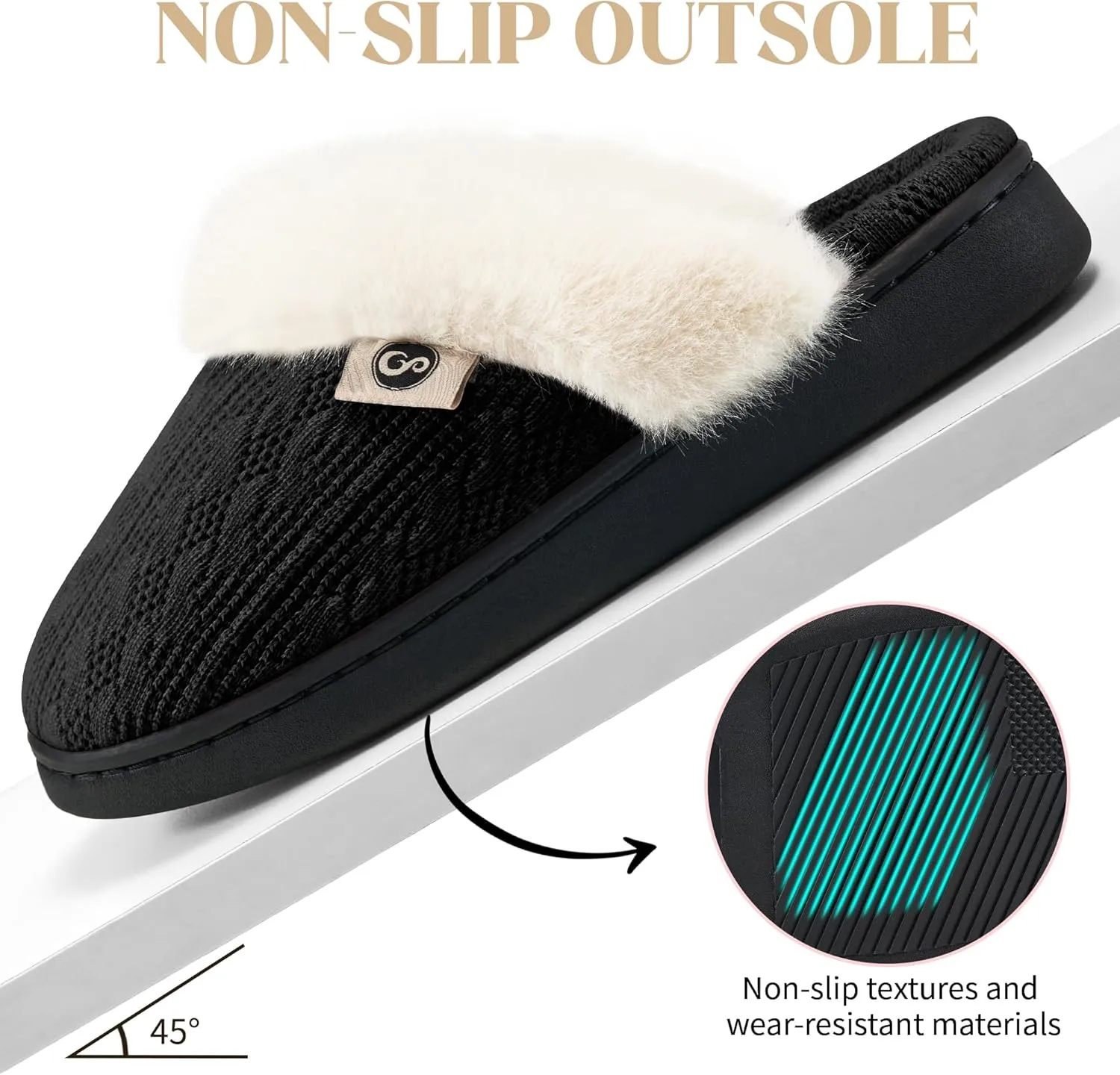 HARENCE Slippers for Women House Shoes: Warm Knit Comfy Fleece Lined Memory Foam Indoor Outdoor Soles