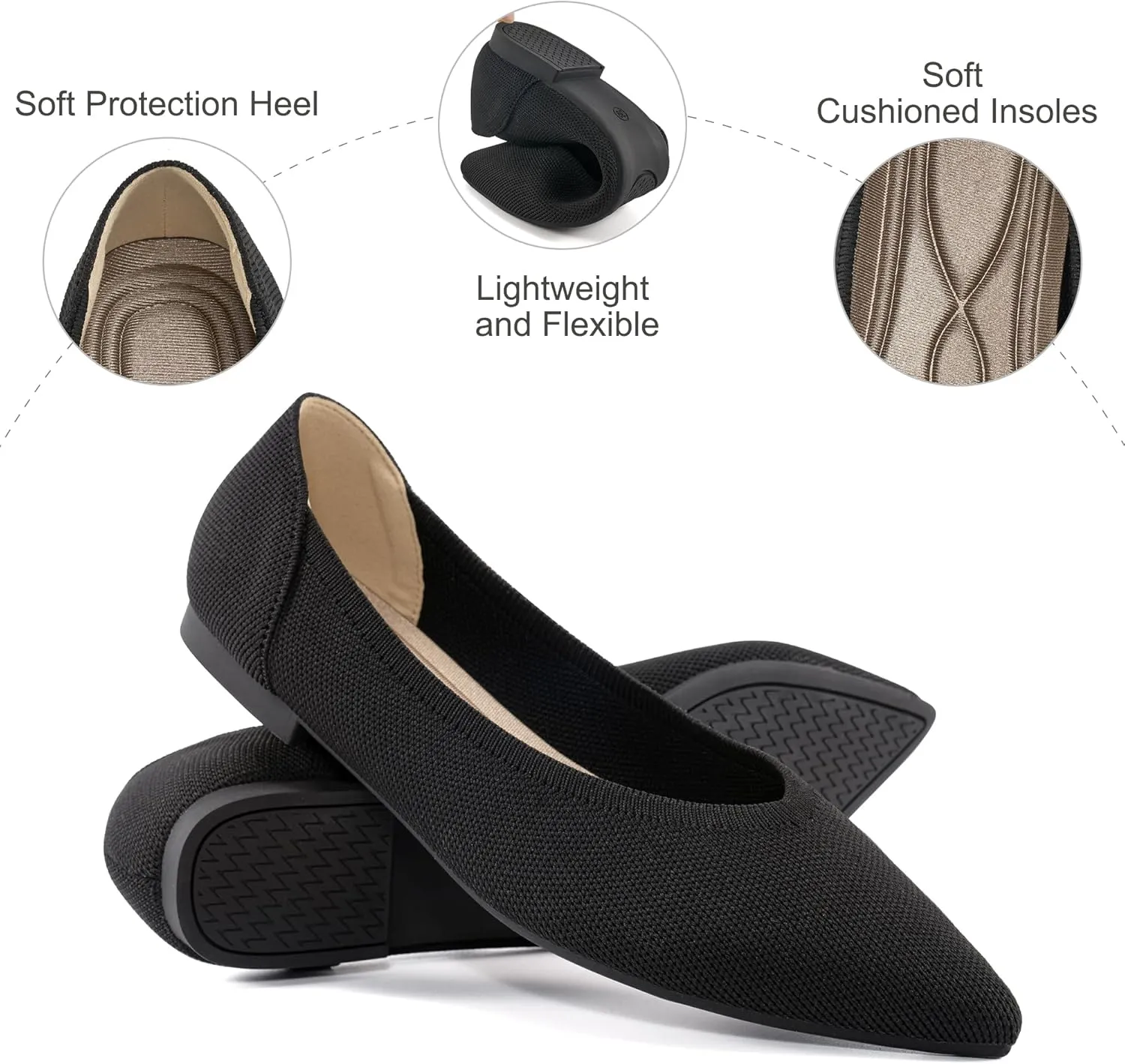 HARENCE Women's Flats Ballet Shoes: Comfortable Pointed Toe Soft Knit Flat Casual Slip On Work Dress Shoes for Walking Wedding Dating