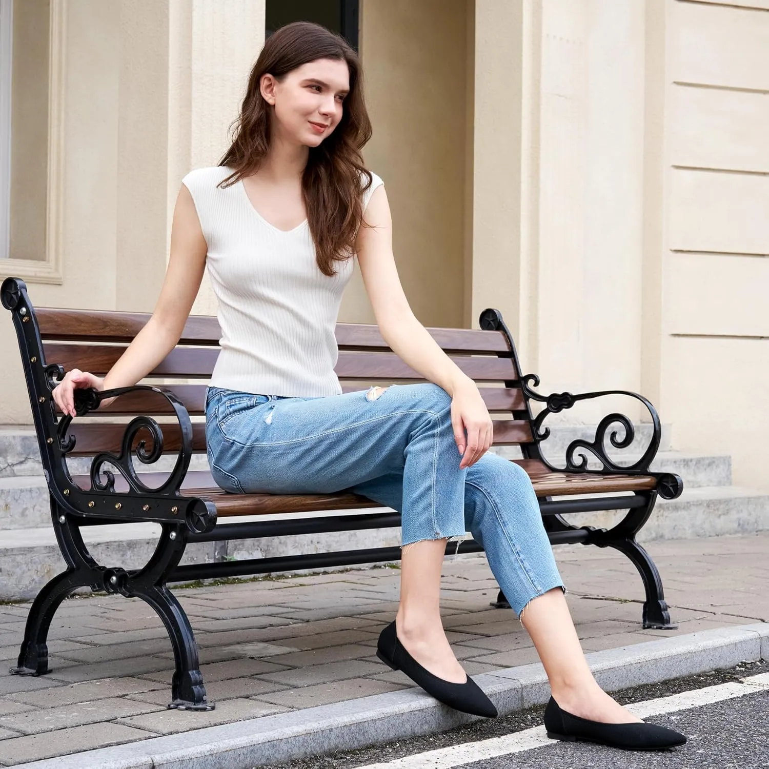 HARENCE Women's Flats Ballet Shoes: Comfortable Pointed Toe Soft Knit Flat Casual Slip On Work Dress Shoes for Walking Wedding Dating