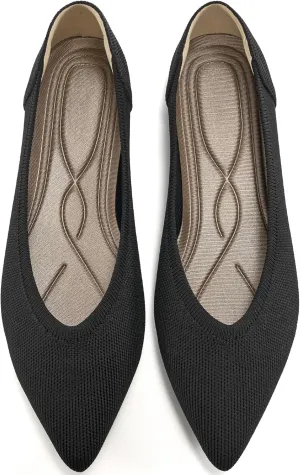 HARENCE Women's Flats Ballet Shoes: Comfortable Pointed Toe Soft Knit Flat Casual Slip On Work Dress Shoes for Walking Wedding Dating