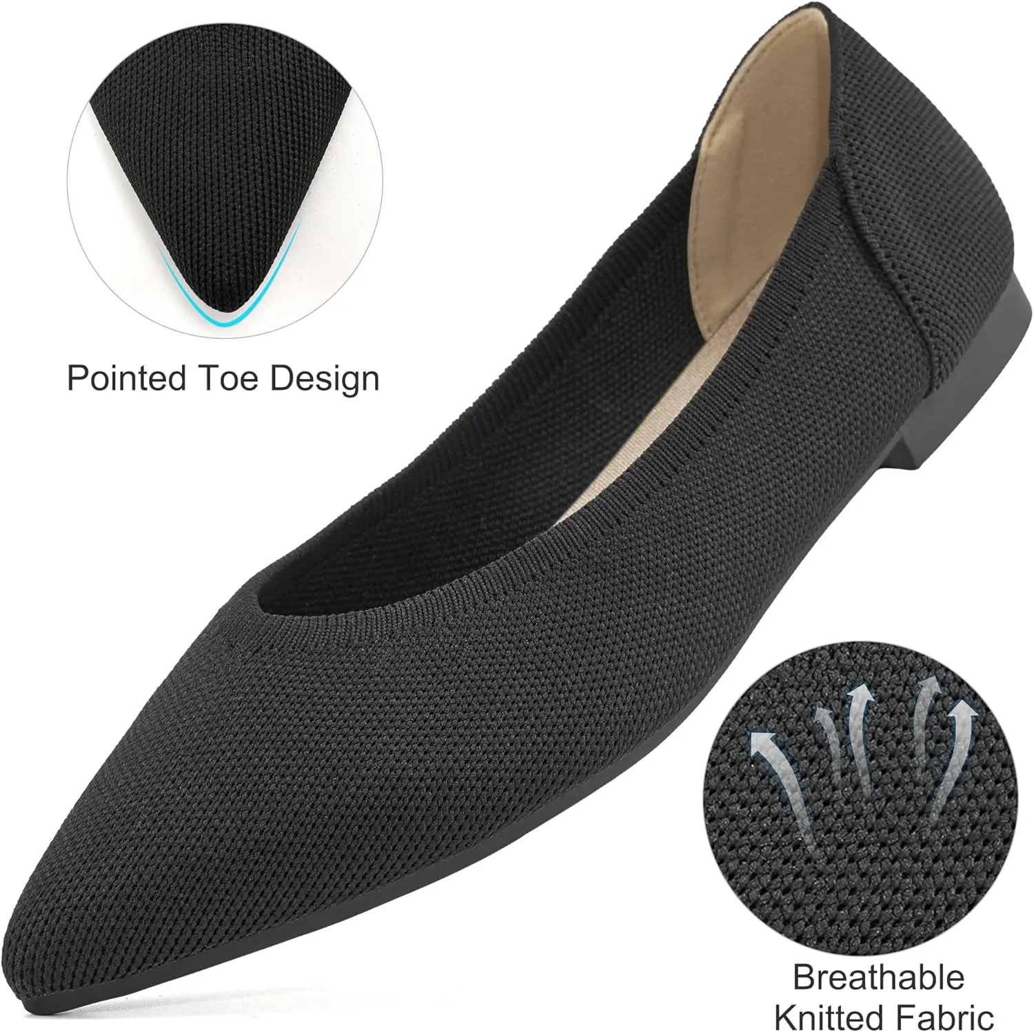HARENCE Women's Flats Ballet Shoes: Comfortable Pointed Toe Soft Knit Flat Casual Slip On Work Dress Shoes for Walking Wedding Dating