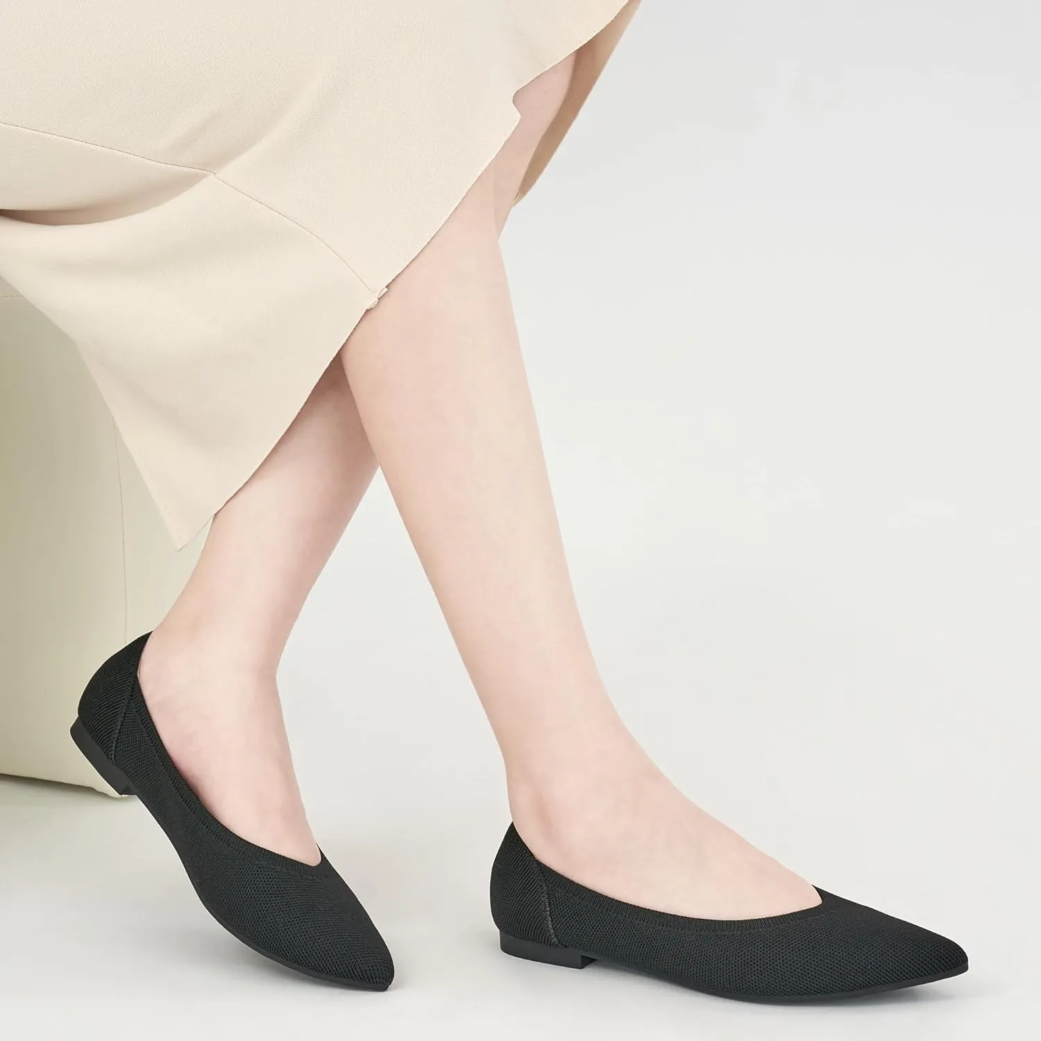 HARENCE Women's Flats Ballet Shoes: Comfortable Pointed Toe Soft Knit Flat Casual Slip On Work Dress Shoes for Walking Wedding Dating