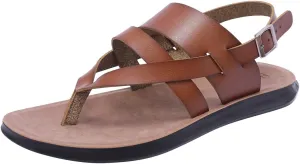 Harssidanzar Mens Leather Sandals,Summer Comfy Outdoor Adjustable Ankle Strap Flat Slip On Sandals For Men's KM218