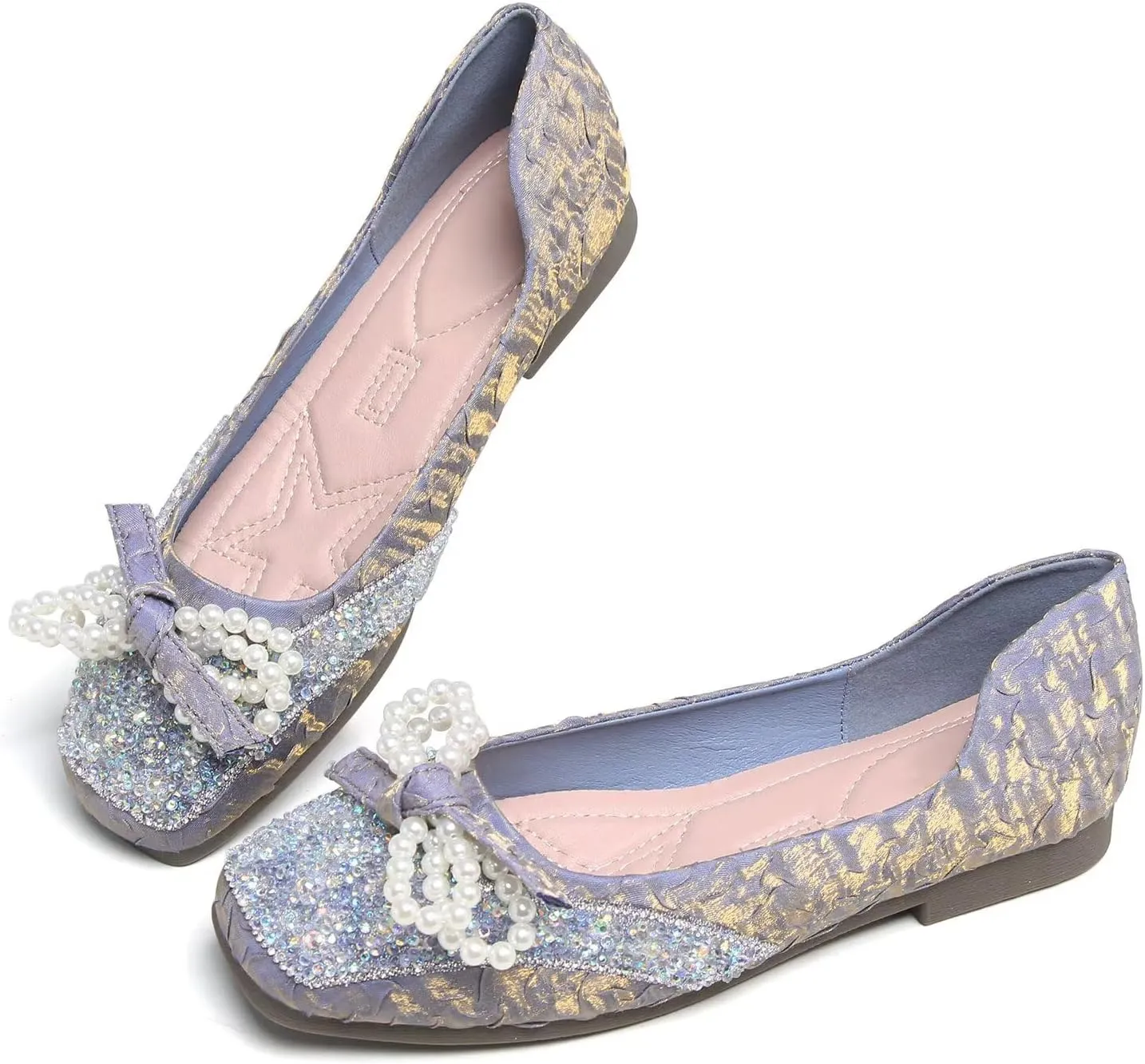 Hee grand Women Crystals Bowknot Ballet Flats Square Toe Slip On Flat Shoes Fashion Rhinestones Dress Shoes