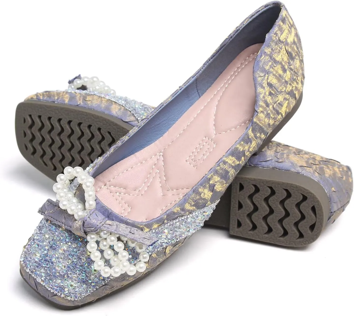 Hee grand Women Crystals Bowknot Ballet Flats Square Toe Slip On Flat Shoes Fashion Rhinestones Dress Shoes