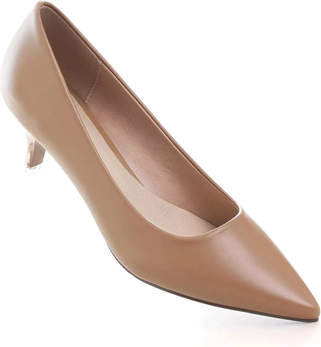 Hee grand Womens Kitten Heels Pumps Classic Low Heel Slip On Closed Pointed Toe Pumps Office Work Dress Pump Shoes