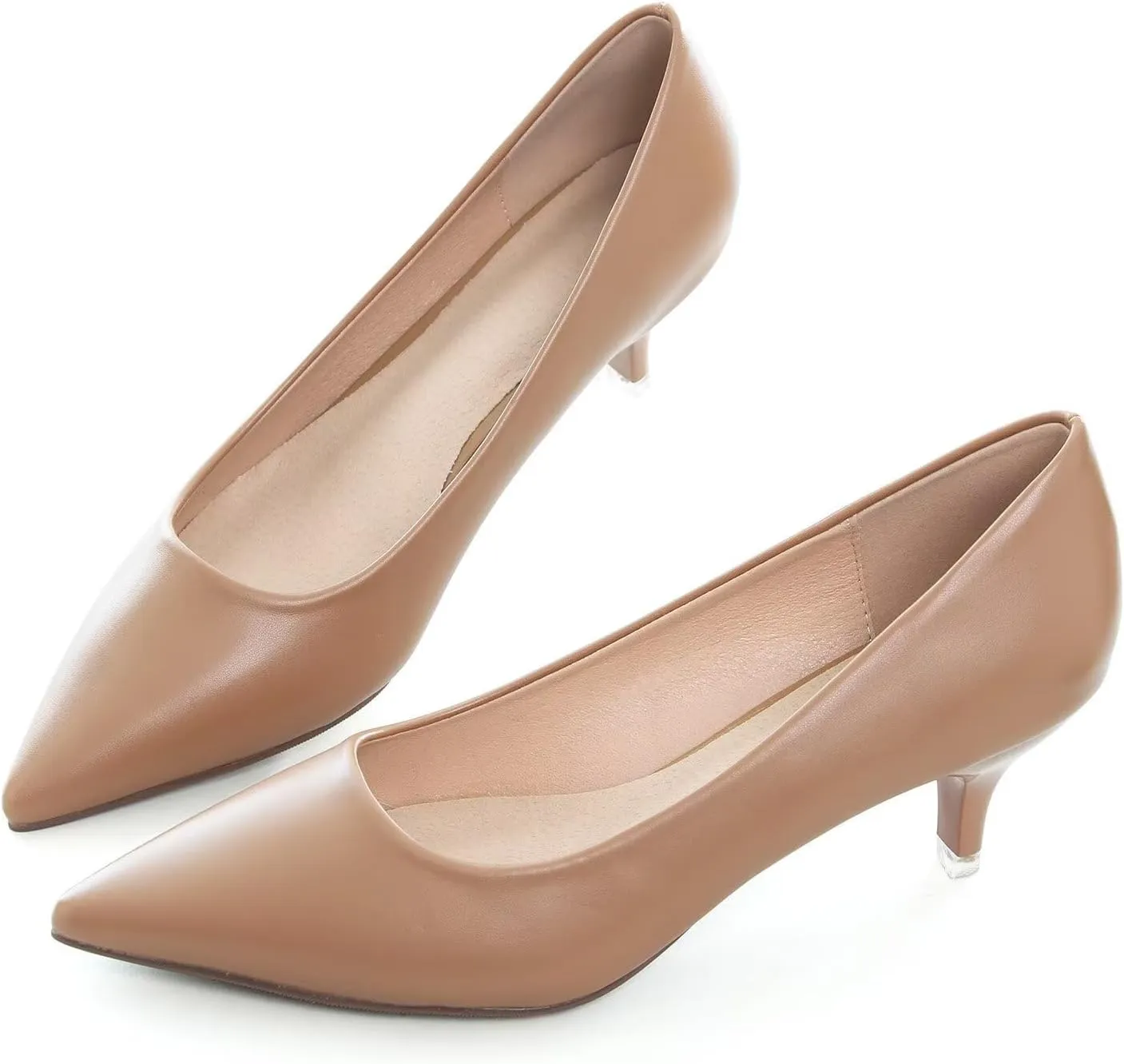 Hee grand Womens Kitten Heels Pumps Classic Low Heel Slip On Closed Pointed Toe Pumps Office Work Dress Pump Shoes