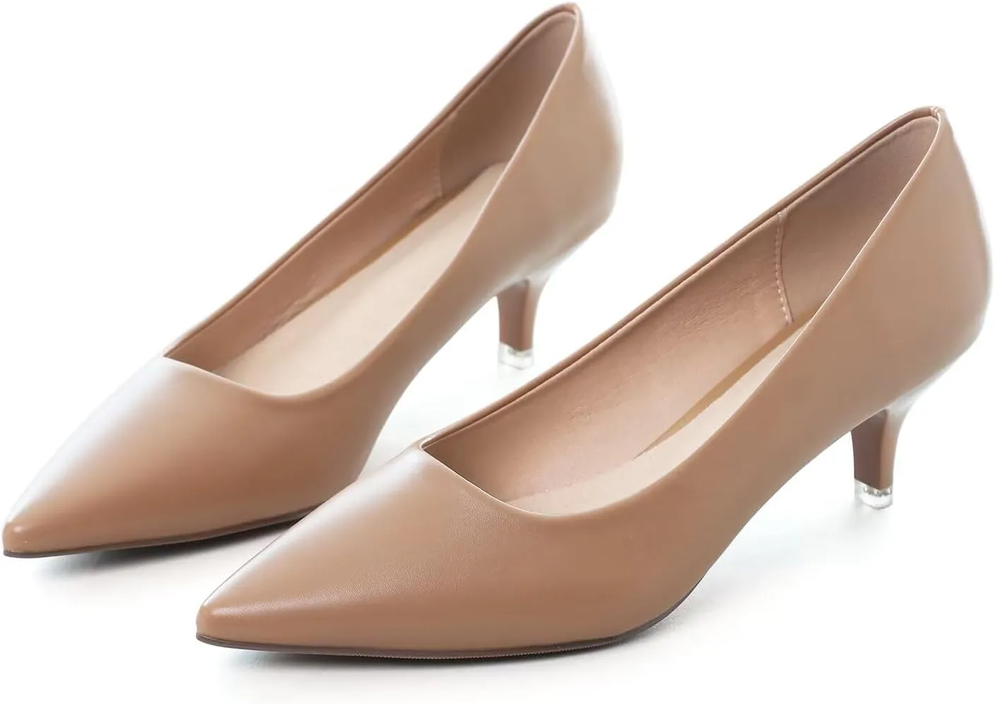 Hee grand Womens Kitten Heels Pumps Classic Low Heel Slip On Closed Pointed Toe Pumps Office Work Dress Pump Shoes
