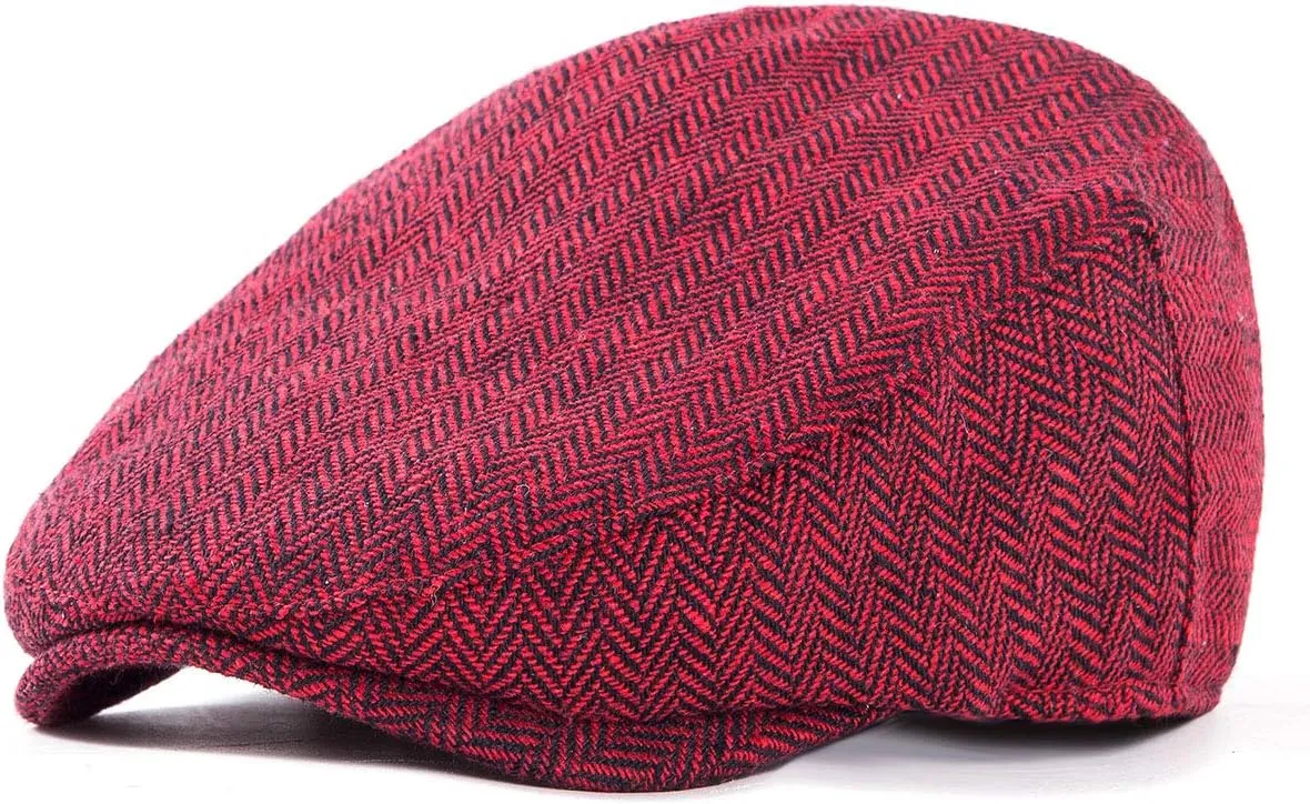 Herringbone Flat Ivy Newsboy Cap for Men Classic Wool Blend Tweed Cabbie Hat