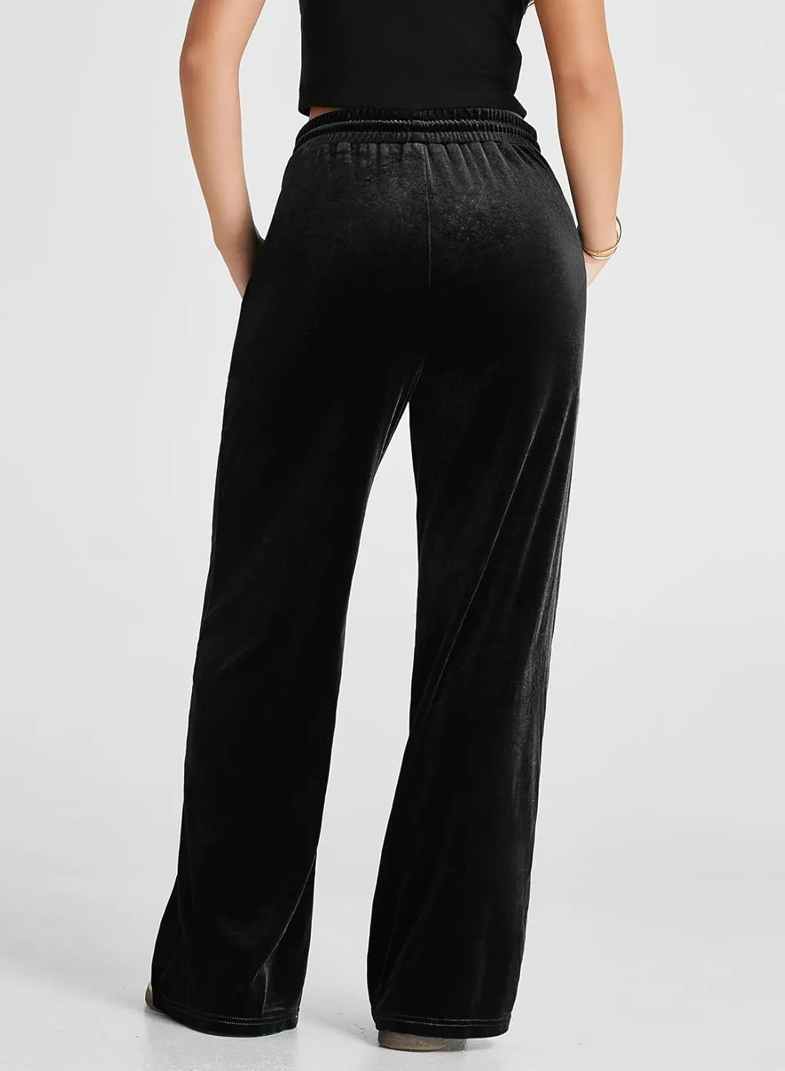 Herseas Women's Velvet Pants Drawstring Waist Wide Leg Casual Lounge Pant