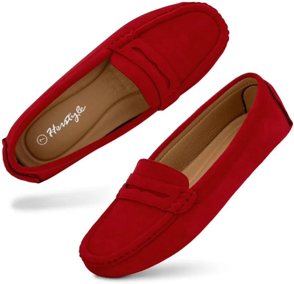 Herstyle Women's Penny Loafers, Slip On Flats for Business & Work, Comfortable Driving Moccasins with Cushioned Footbed, Lightweight Dressy Shoes for Women (Trendy 2025)