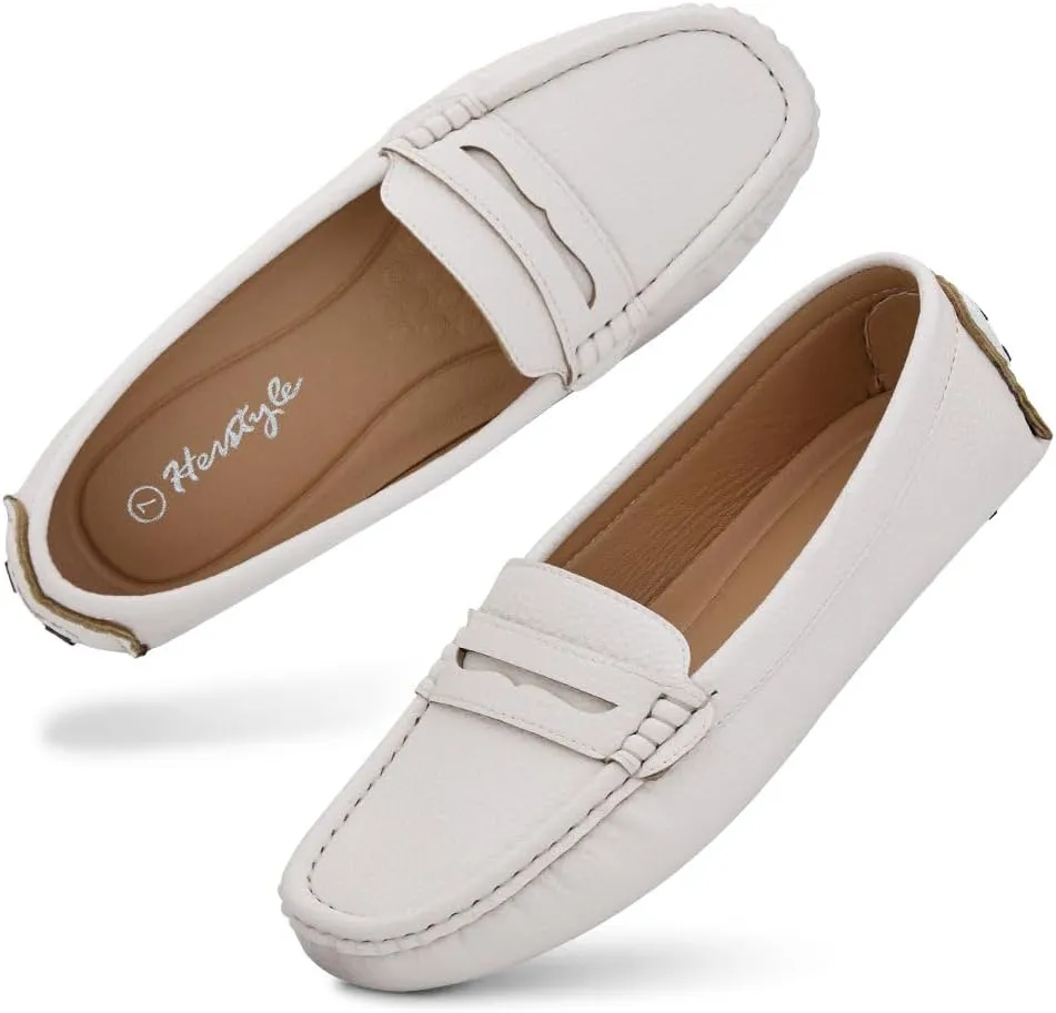 Herstyle Women's Penny Loafers, Slip On Flats for Business & Work, Comfortable Driving Moccasins with Cushioned Footbed, Lightweight Dressy Shoes for Women (Trendy 2025)