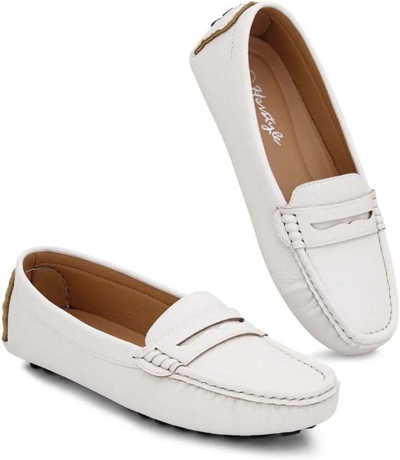 Herstyle Women's Penny Loafers, Slip On Flats for Business & Work, Comfortable Driving Moccasins with Cushioned Footbed, Lightweight Dressy Shoes for Women (Trendy 2025)