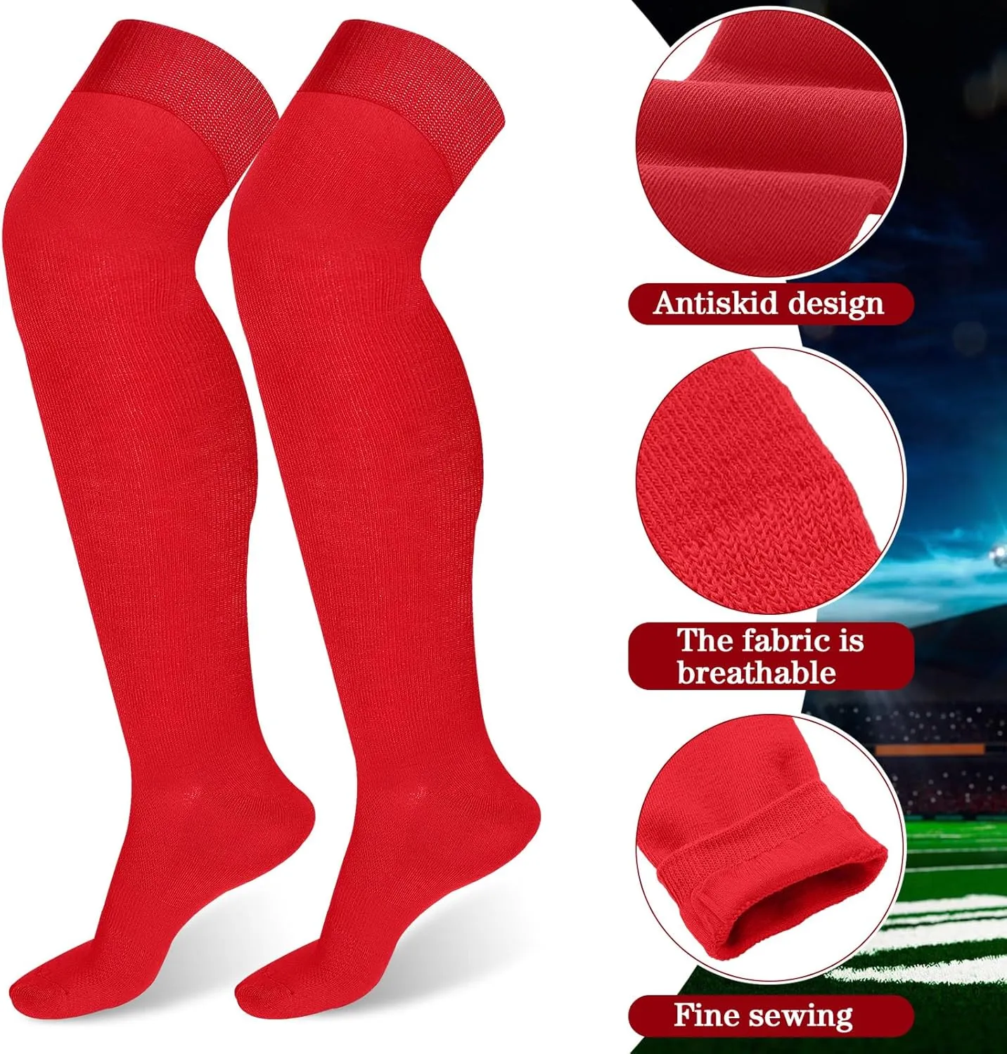 Hicarer 6 Pairs High Baseball Socks over Knee Football Softball Sock Youth Combo Long Sport Men Tube Socks Women