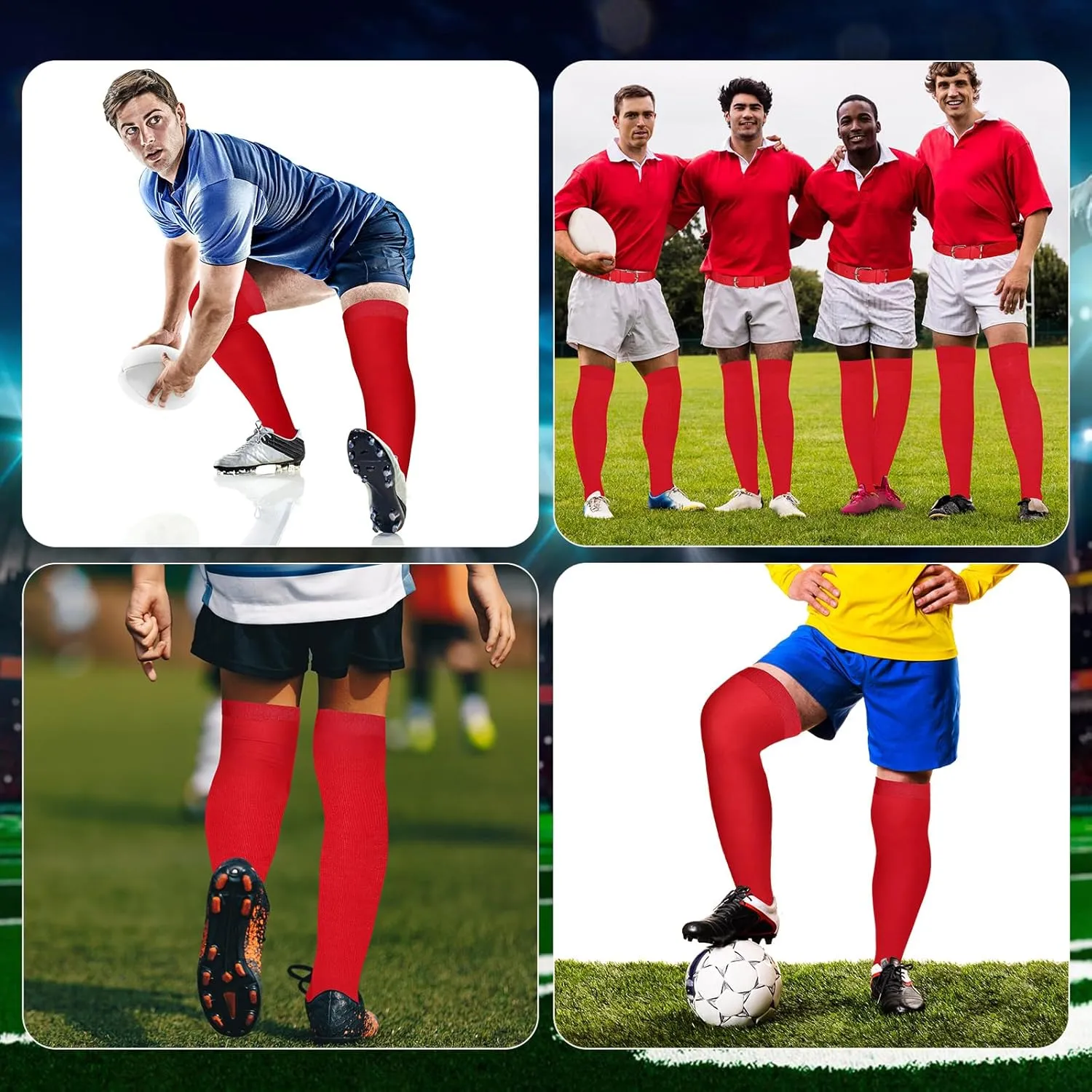 Hicarer 6 Pairs High Baseball Socks over Knee Football Softball Sock Youth Combo Long Sport Men Tube Socks Women
