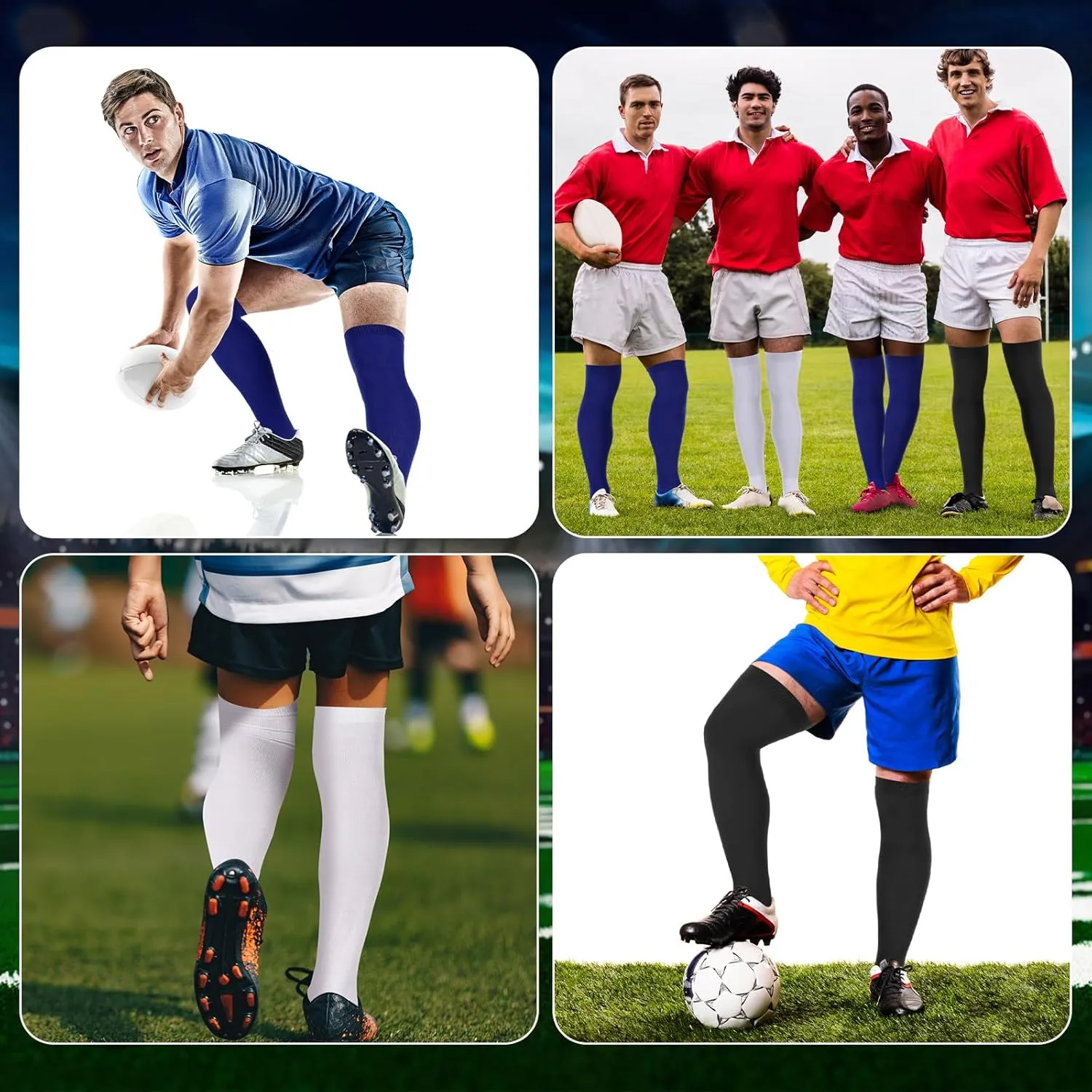 Hicarer 6 Pairs High Baseball Socks over Knee Football Softball Sock Youth Combo Long Sport Men Tube Socks Women