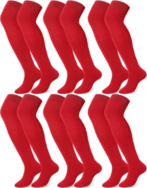 Hicarer 6 Pairs High Baseball Socks over Knee Football Softball Sock Youth Combo Long Sport Men Tube Socks Women
