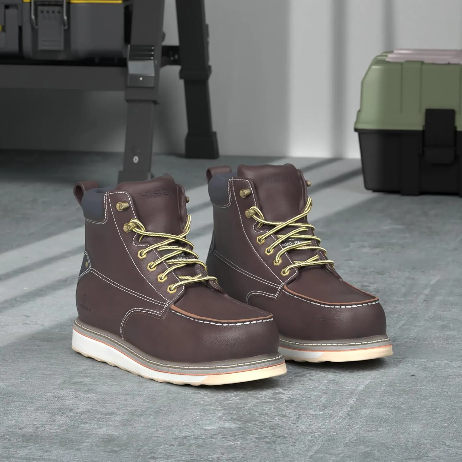 HISEA NINGO Work Boots for Men Steel/Soft Toe Boots, 6” Waterproof Slip Resistant Industrial & Construction Work Boots, Composite Toe Working Boots