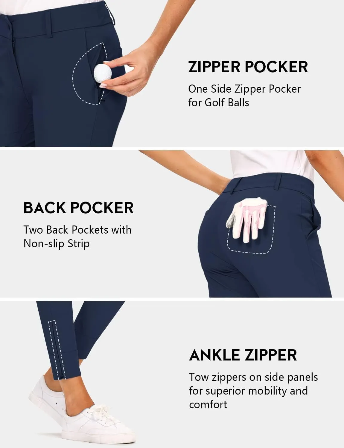 Hiverlay Womens pro Golf Pants Quick Dry Slim Lightweight Work Pants with Straight Ankle Also for Hiking or Casual Ladies