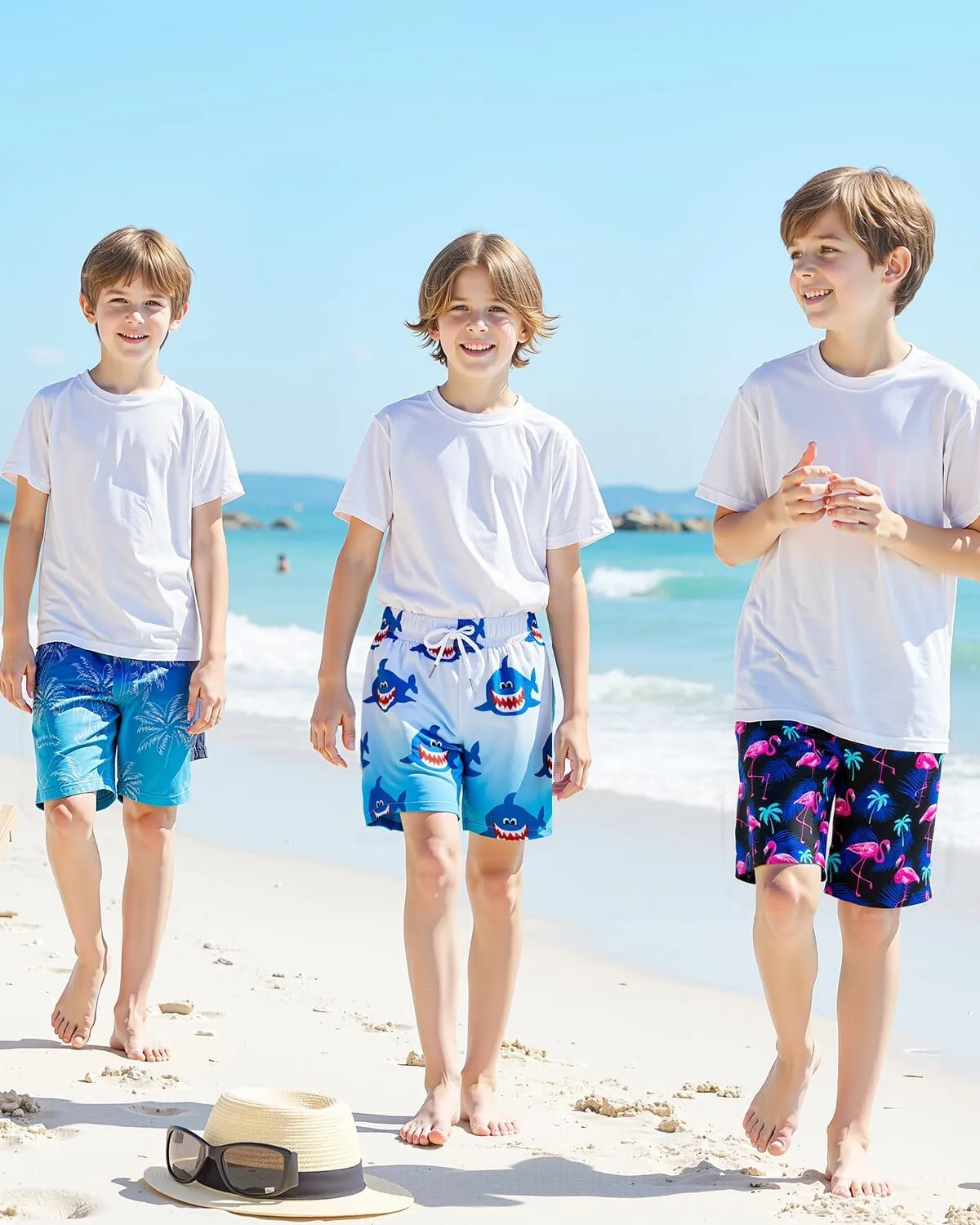 HONGTEYA Boys Swim Trunks with Compression Liner Boys Bathing Suit UPF 50  Kids Quick Dry Swimwear Shorts 6-12 Years