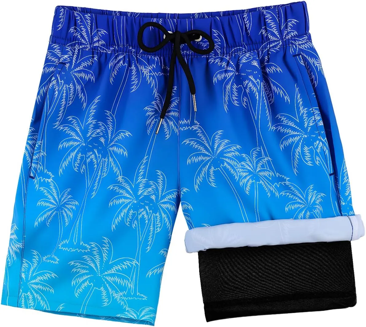HONGTEYA Boys Swim Trunks with Compression Liner Boys Bathing Suit UPF 50  Kids Quick Dry Swimwear Shorts 6-12 Years