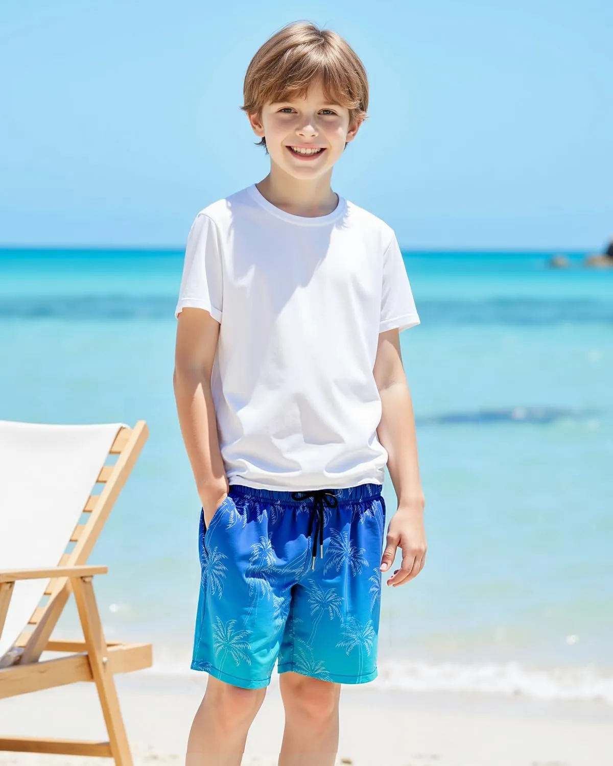 HONGTEYA Boys Swim Trunks with Compression Liner Boys Bathing Suit UPF 50  Kids Quick Dry Swimwear Shorts 6-12 Years