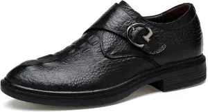 HOOENG Dress Formal Shoes for Men Slip on Crocodile Embossed Monk Strap Leather Slip Resistant Low Top Anti-Slip Non Slip Outdoor (Color : Black, Size : 12)