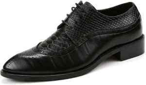 HOOENG Dress Oxford Shoes for Men Lace Up Brogue Embossed Crocodile Embossed Leather Low Top Slip Resistant Rubber Sole Wedding (Color : Black, Size : 9)