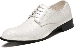 HOOENG Dress Shoes for Men Lace Up Round Toe Plaid Derby Shoes PU Leather Anti-Slip Rubber Sole Slip Resistant Low Top Prom (Color : White, Size : 9)