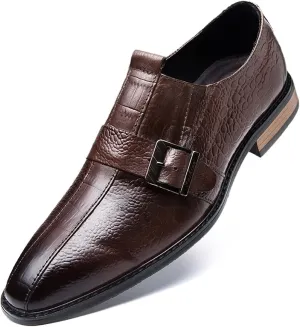 HOOENG Dress Shoes for Men Slip On Monk Strap Crocodile Print Burnished Square Toe Leather Low Top Non Slip Block Heel Anti-Slip Working
