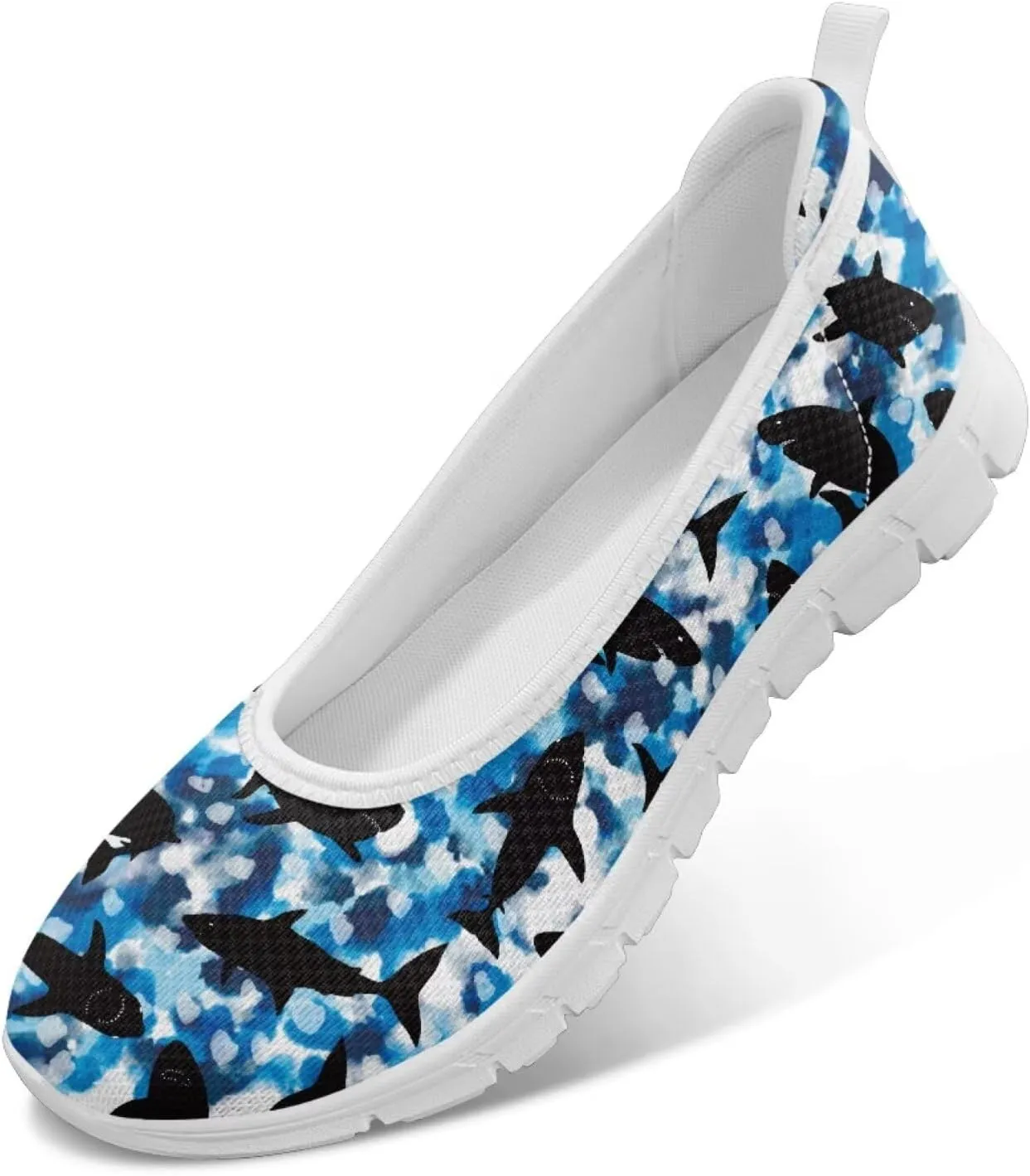Howilath Sea Turtle & Dolphin Print Women Flat Shoes Casual Mesh Ballet Flats Slip on Trekking Shoes Comfy Dressy Shoes