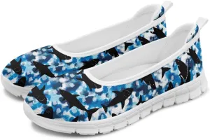 Howilath Sea Turtle & Dolphin Print Women Flat Shoes Casual Mesh Ballet Flats Slip on Trekking Shoes Comfy Dressy Shoes