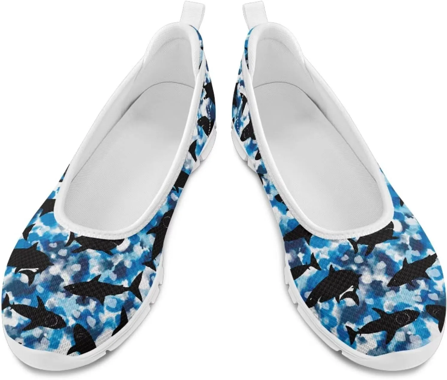 Howilath Sea Turtle & Dolphin Print Women Flat Shoes Casual Mesh Ballet Flats Slip on Trekking Shoes Comfy Dressy Shoes