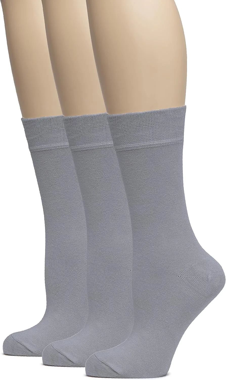 Hugh Ugoli Women's Thin Soft Bamboo Crew Socks for Dress, Trouser, Seamless Toe & Non-Binding, 3 Pairs, Shoe Size 5-8/9-11