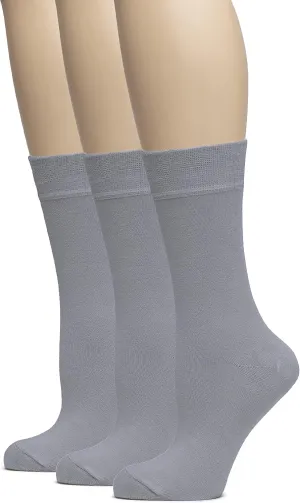 Hugh Ugoli Women's Thin Soft Bamboo Crew Socks for Dress, Trouser, Seamless Toe & Non-Binding, 3 Pairs, Shoe Size 5-8/9-11