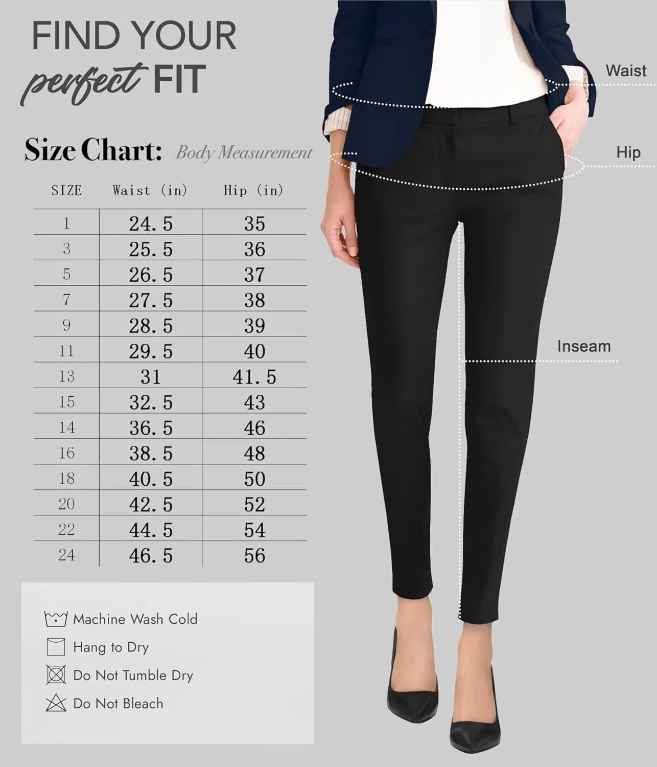 Hybrid & Company Womens Ultra Comfy Stretch Slim Fit Trousers Chino Pants with Pocket