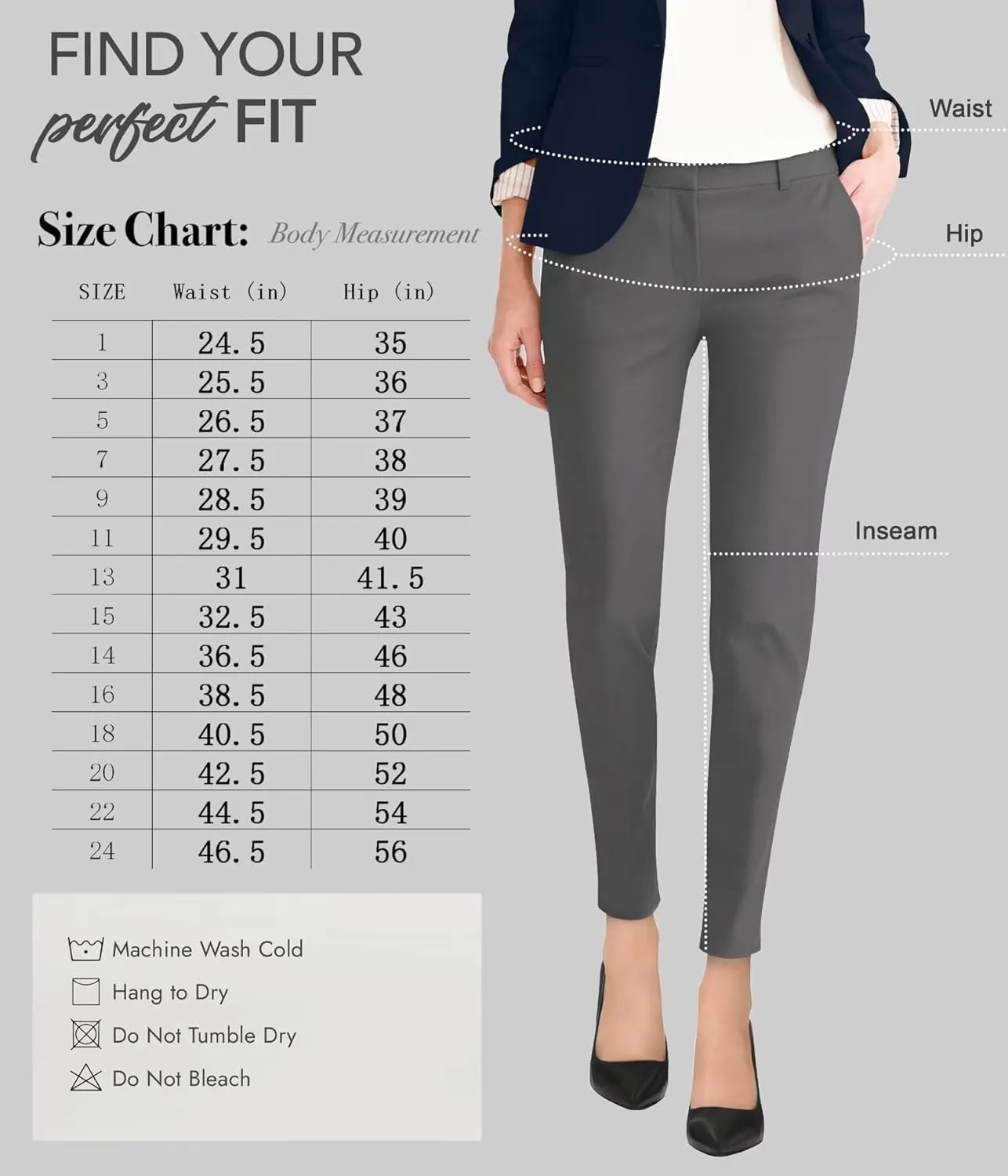Hybrid & Company Womens Ultra Comfy Stretch Slim Fit Trousers Chino Pants with Pocket