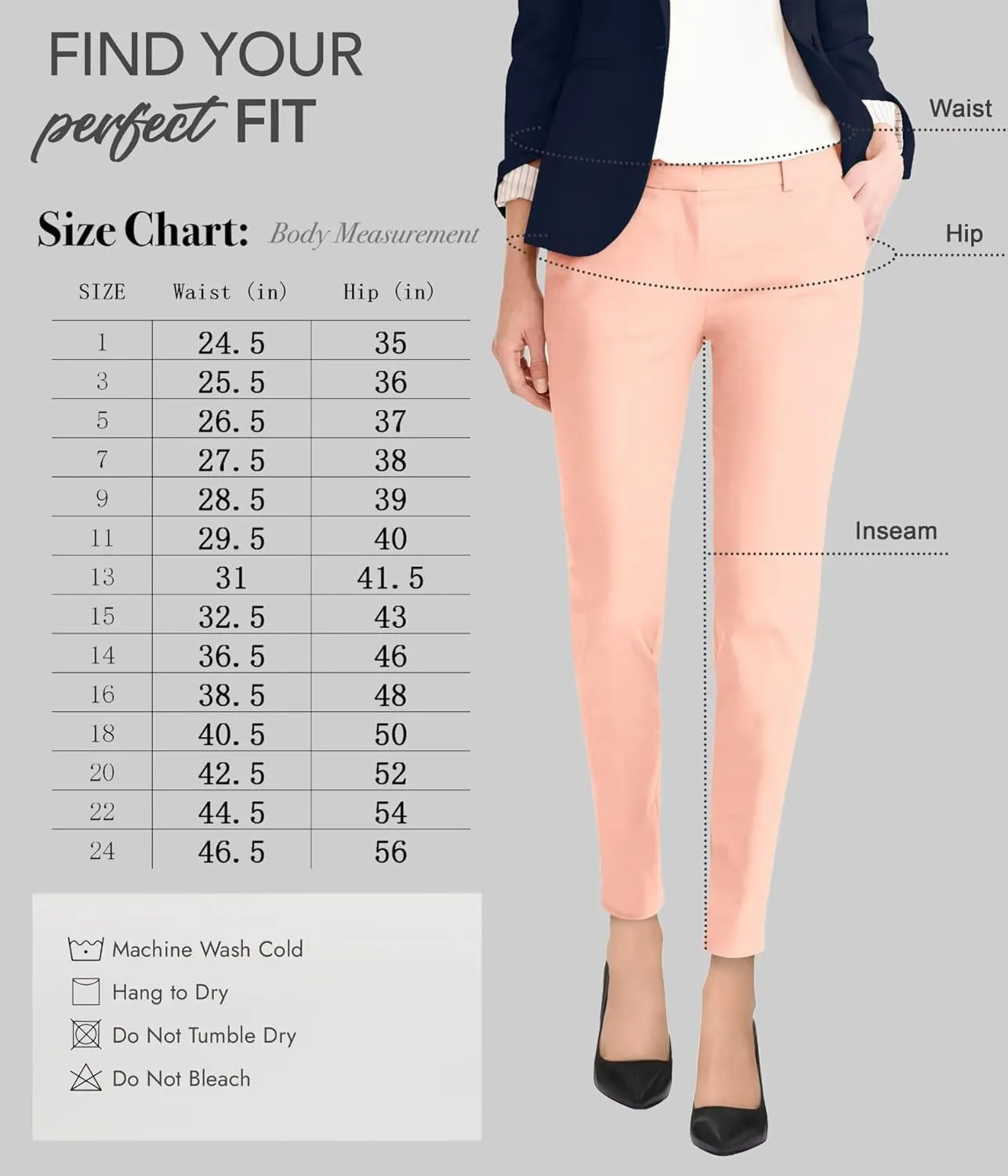 Hybrid & Company Womens Ultra Comfy Stretch Slim Fit Trousers Chino Pants with Pocket