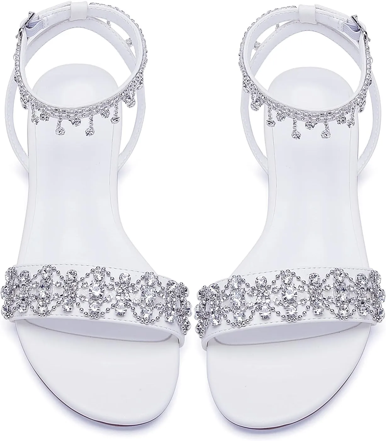 Hyinlays Women's Casual Dresssy Wedding Sandals for Bride Comfy Dress Summer Shoes Rhinestone Open Toe Flat Sandals for Summer Wedding