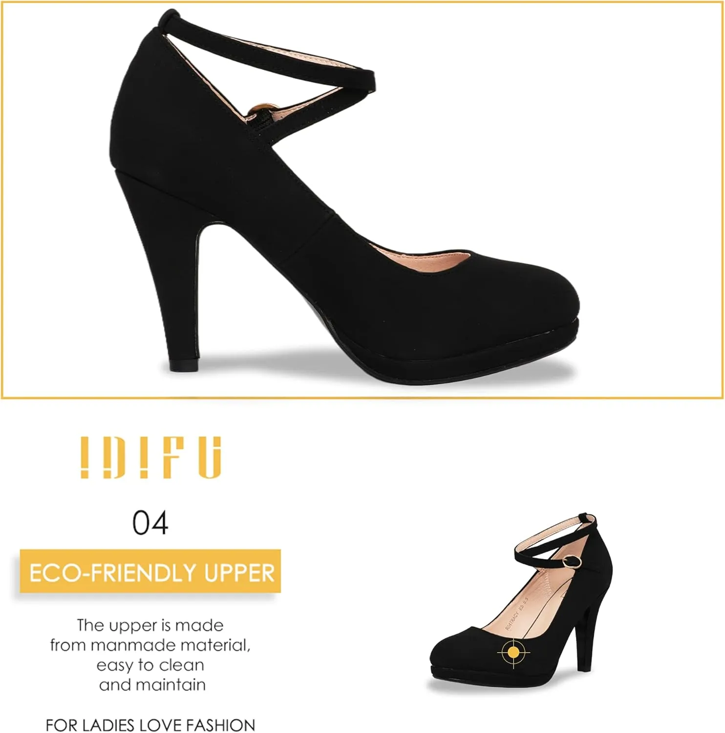 IDIFU Women's Tracy Platform High Heels Closed Toe Pumps Strappy Cross Ankle Strap Shoes for Casual Work Wedding
