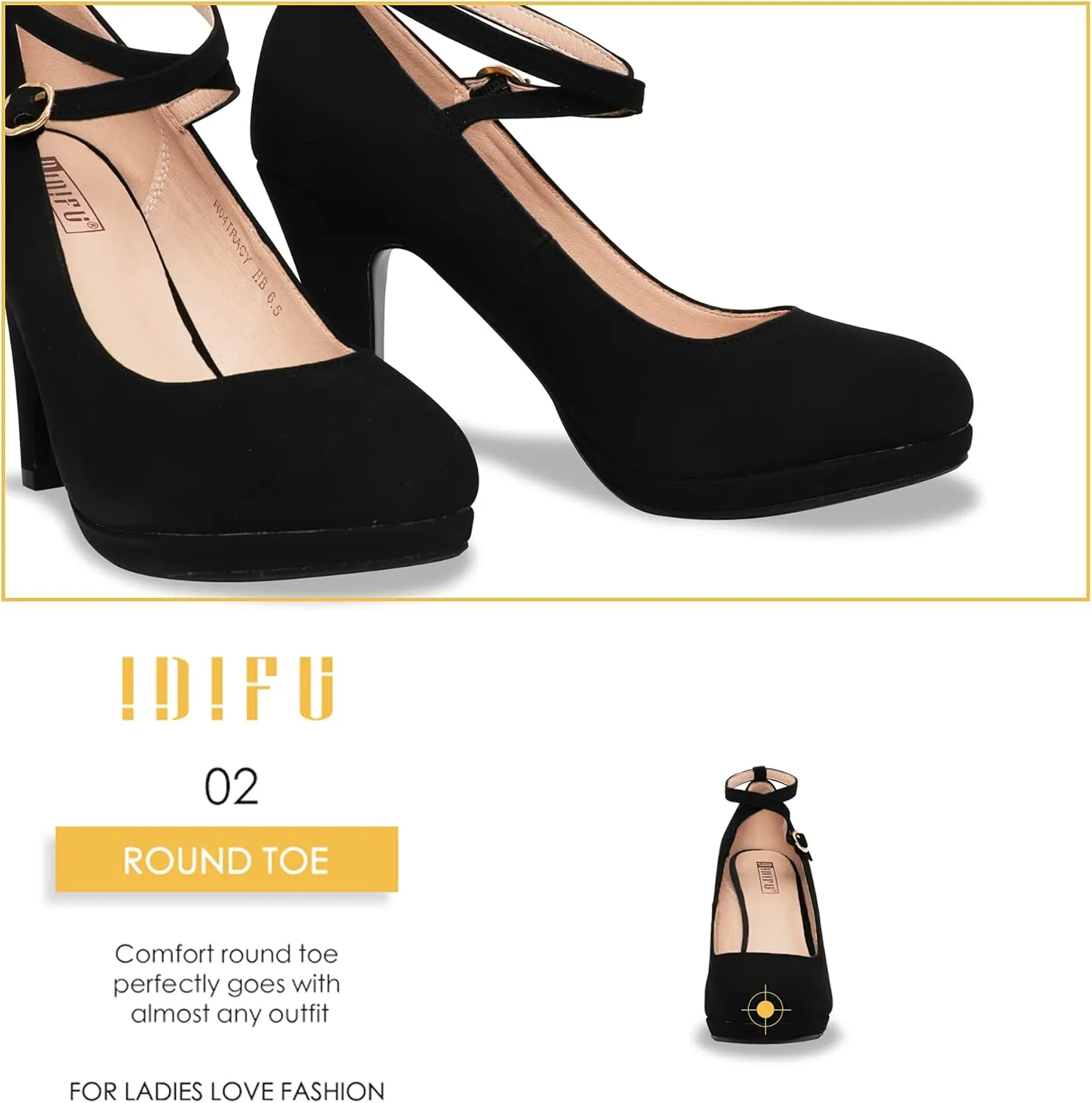 IDIFU Women's Tracy Platform High Heels Closed Toe Pumps Strappy Cross Ankle Strap Shoes for Casual Work Wedding